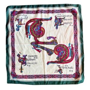 Vintage "The Book Of Kells" Celtic Irish Square Multicolored Scarf 16‎ 1/2"x17"